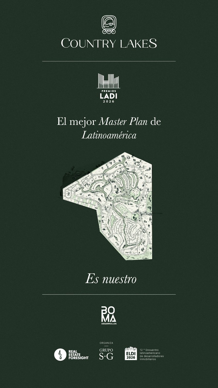 Material que identifica a Country Lakes como ganador del premio LADÍ 2026 al mejor Máster Plan de Latinoamérica